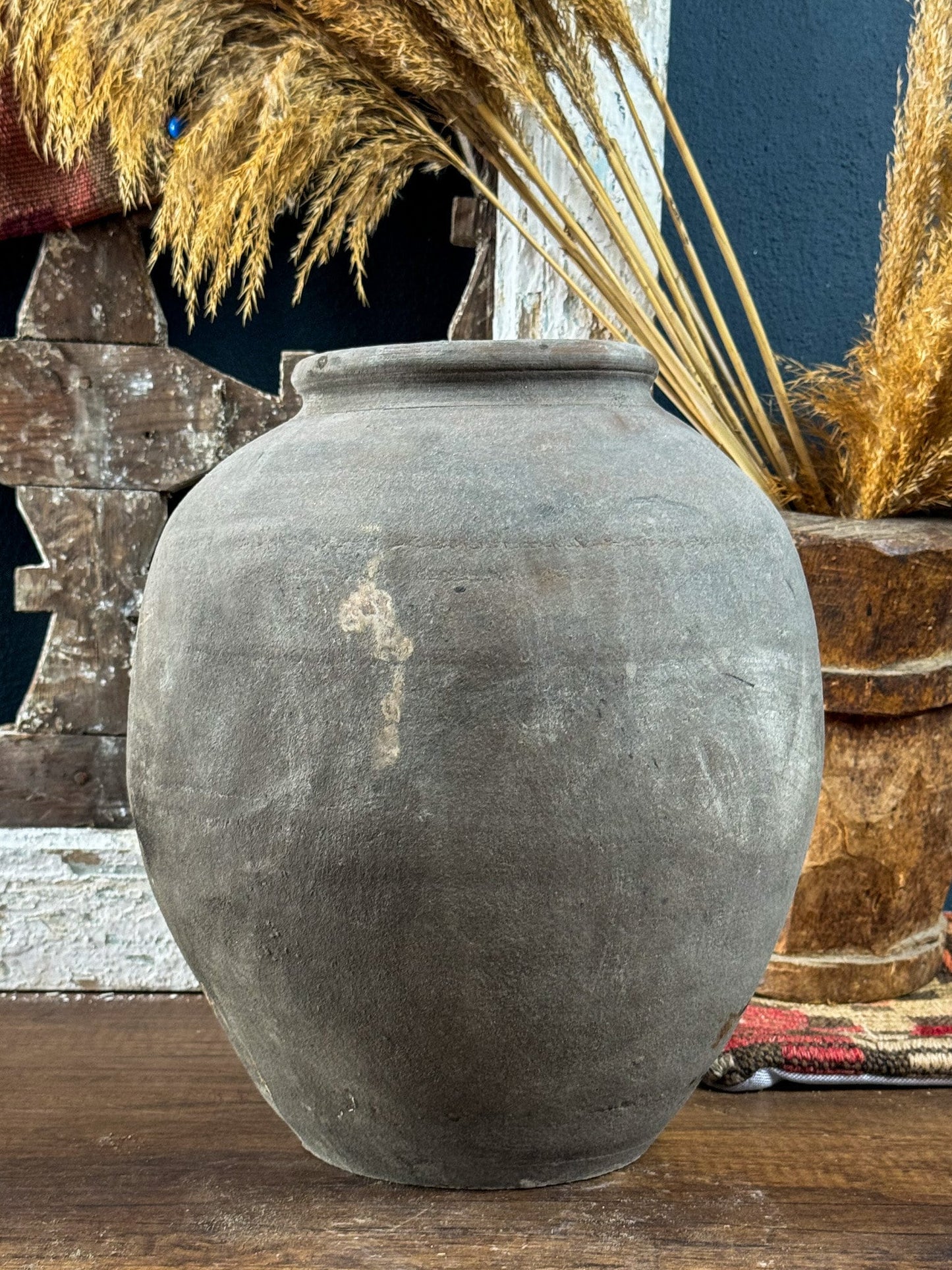 Vintage Gray Tumbled Vase, Terracotta Flower Pot, Wabi Sabi Vase, Flower Pot, Rustic Pottery, Vintage Vase, Earthenware Vase