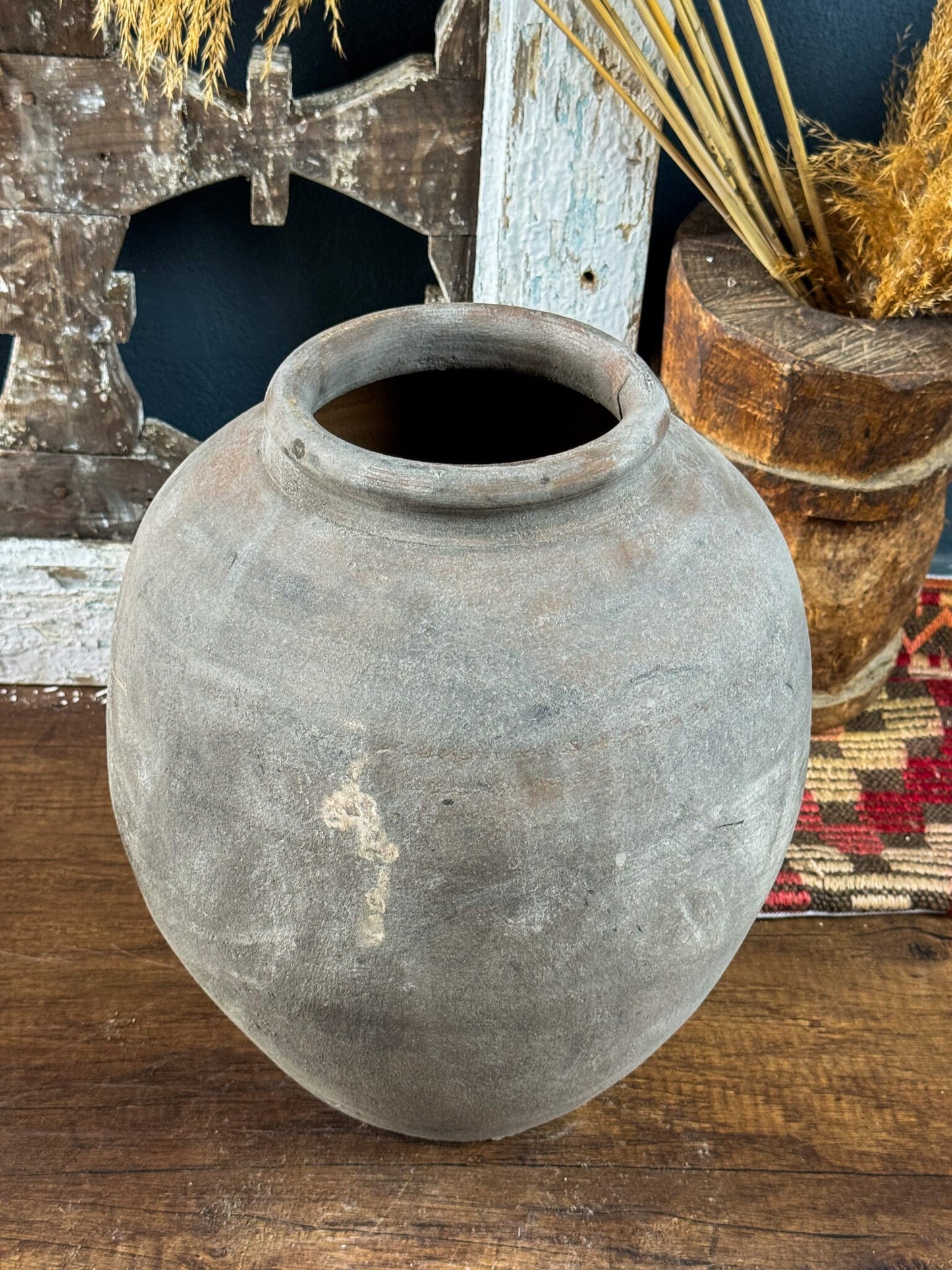 Vintage Gray Tumbled Vase, Terracotta Flower Pot, Wabi Sabi Vase, Flower Pot, Rustic Pottery, Vintage Vase, Earthenware Vase