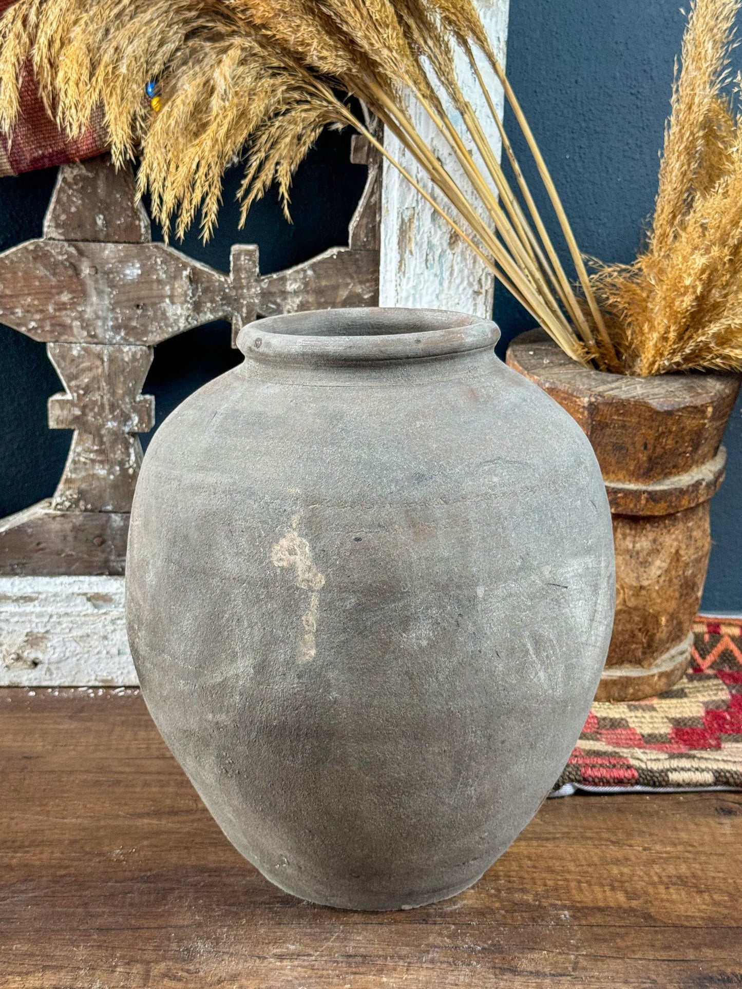 Vintage Gray Tumbled Vase, Terracotta Flower Pot, Wabi Sabi Vase, Flower Pot, Rustic Pottery, Vintage Vase, Earthenware Vase