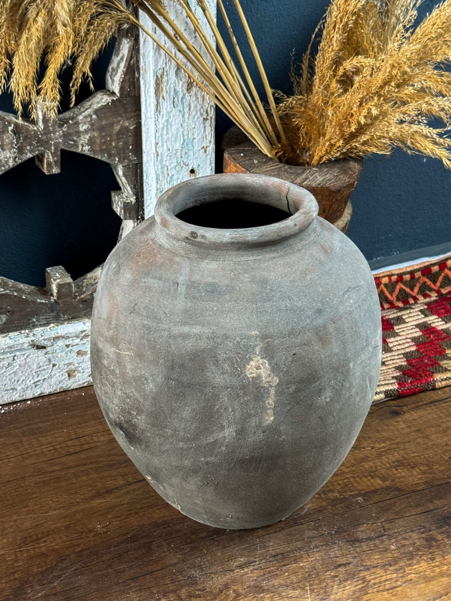 Vintage Gray Tumbled Vase, Terracotta Flower Pot, Wabi Sabi Vase, Flower Pot, Rustic Pottery, Vintage Vase, Earthenware Vase