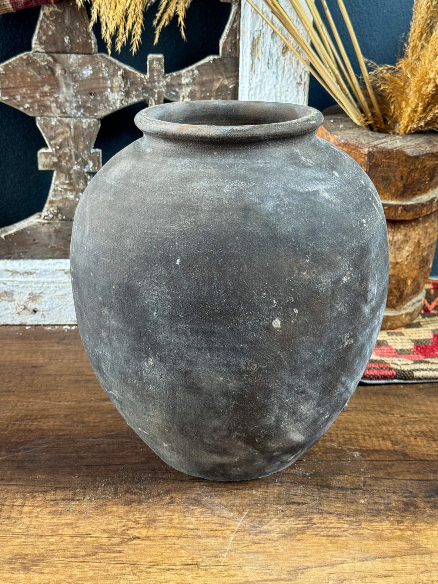 Vintage Gray Antique Vase, Terracotta Flower Pot, Wabi Sabi Vase, Flower Pot, Rustic Pottery, Vintage Vase, Earthenware Vase, Antique Vase