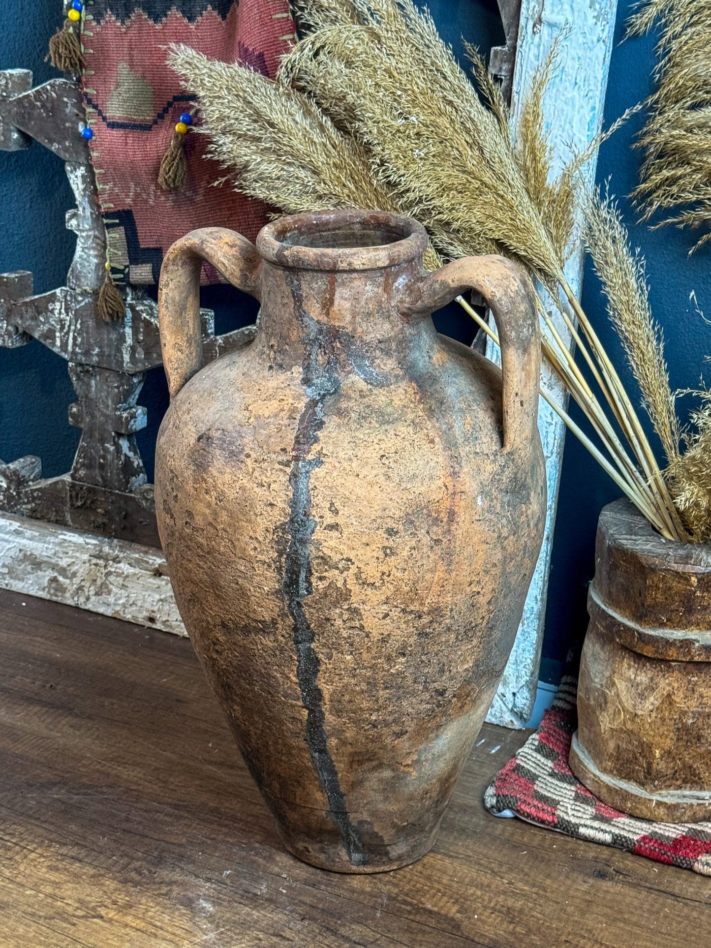 Vintage Turkish Terracotta Red Clay Vase, Rustic Turkish Pottery, Vintage Double Handled Vase, Decorative Clay Pot, Wabi Sabi Design, Vase