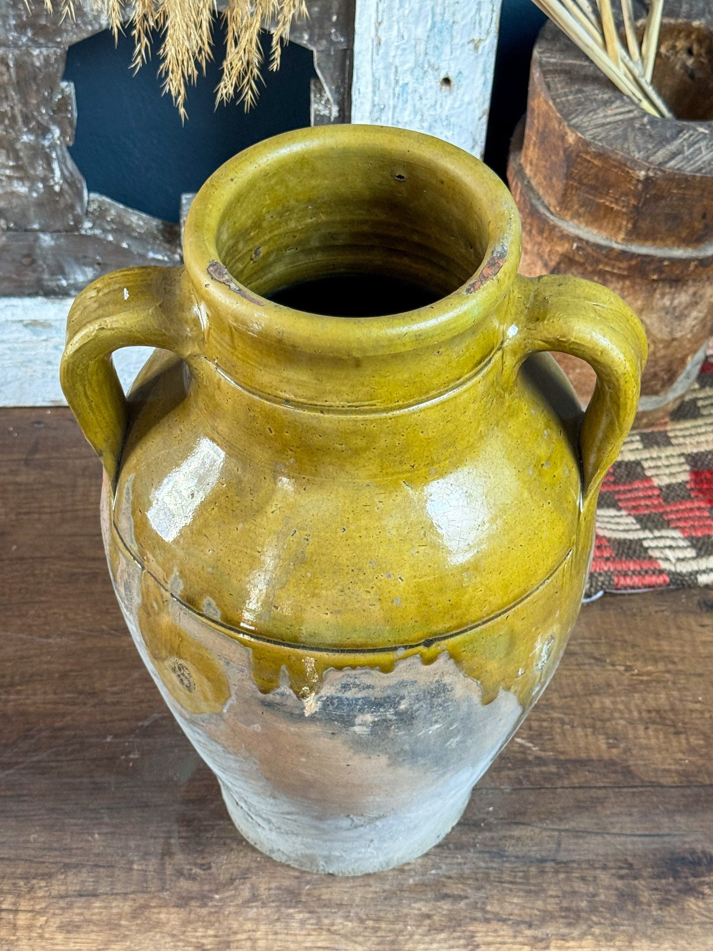 Vintage Terracotta Vase, Rustic Turkish Pottery, Primitive Jug, Decorative Old Vessel, Wabi Sabi Pottery, Yellow Glazed Vase, Pottery