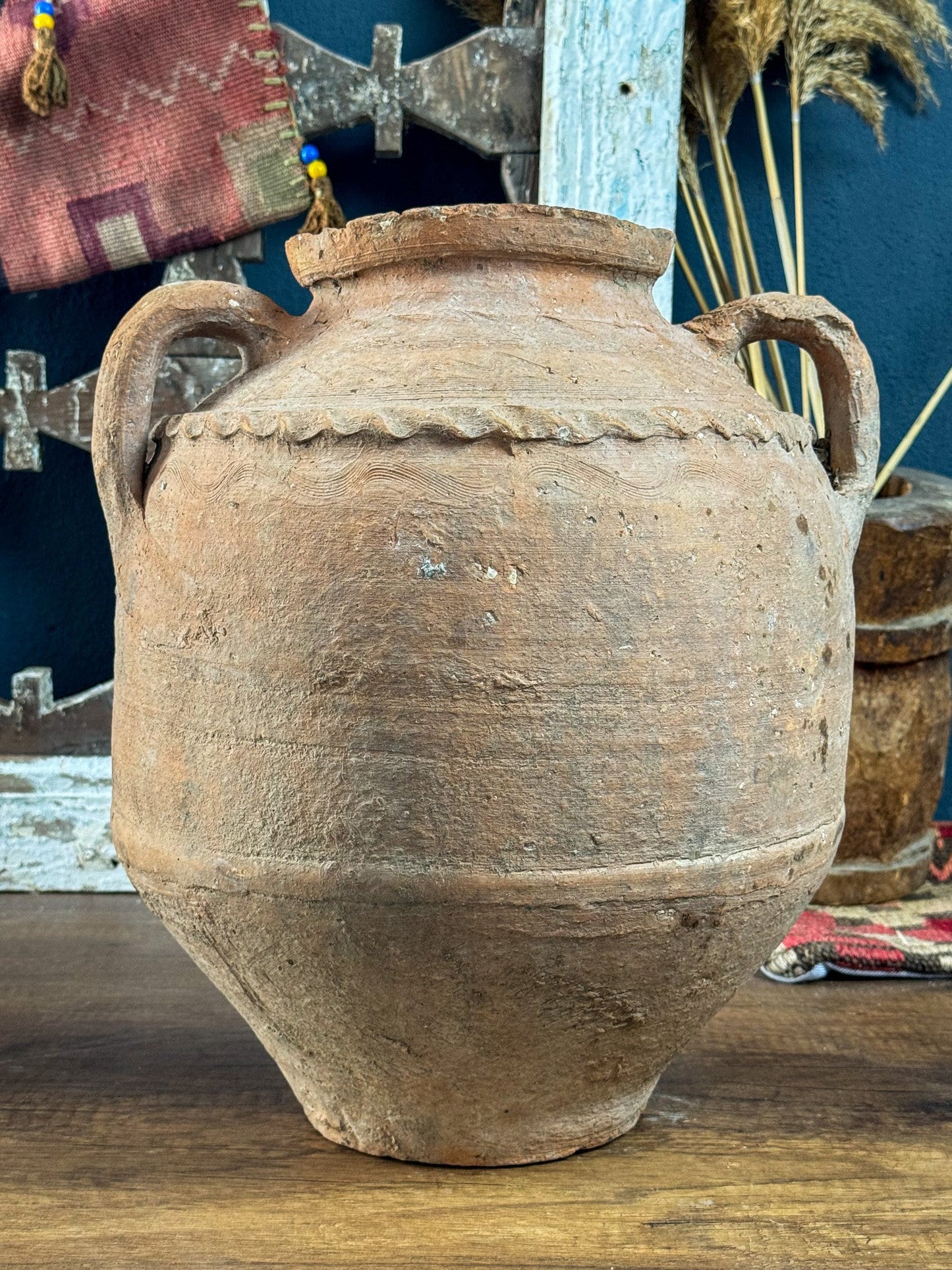 Vintage Beige Self-Patterned Vase, Terracotta Flower Pot, Wabi Sabi Vase, Primitive Jug, Rustic Pottery, Vintage Vase, Home Decor Gift