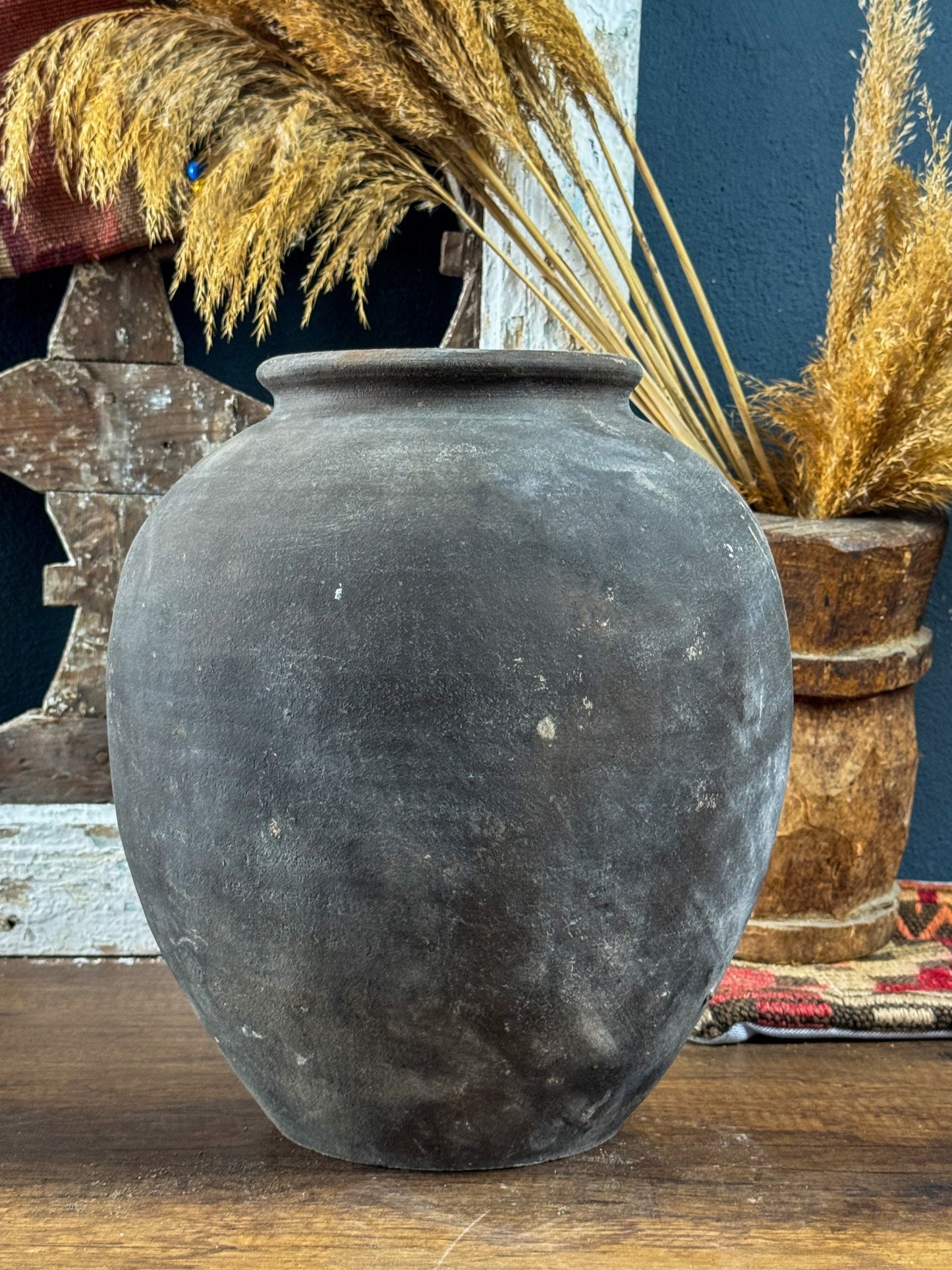 Vintage Gray Antique Vase, Terracotta Flower Pot, Wabi Sabi Vase, Flower Pot, Rustic Pottery, Vintage Vase, Earthenware Vase, Antique Vase