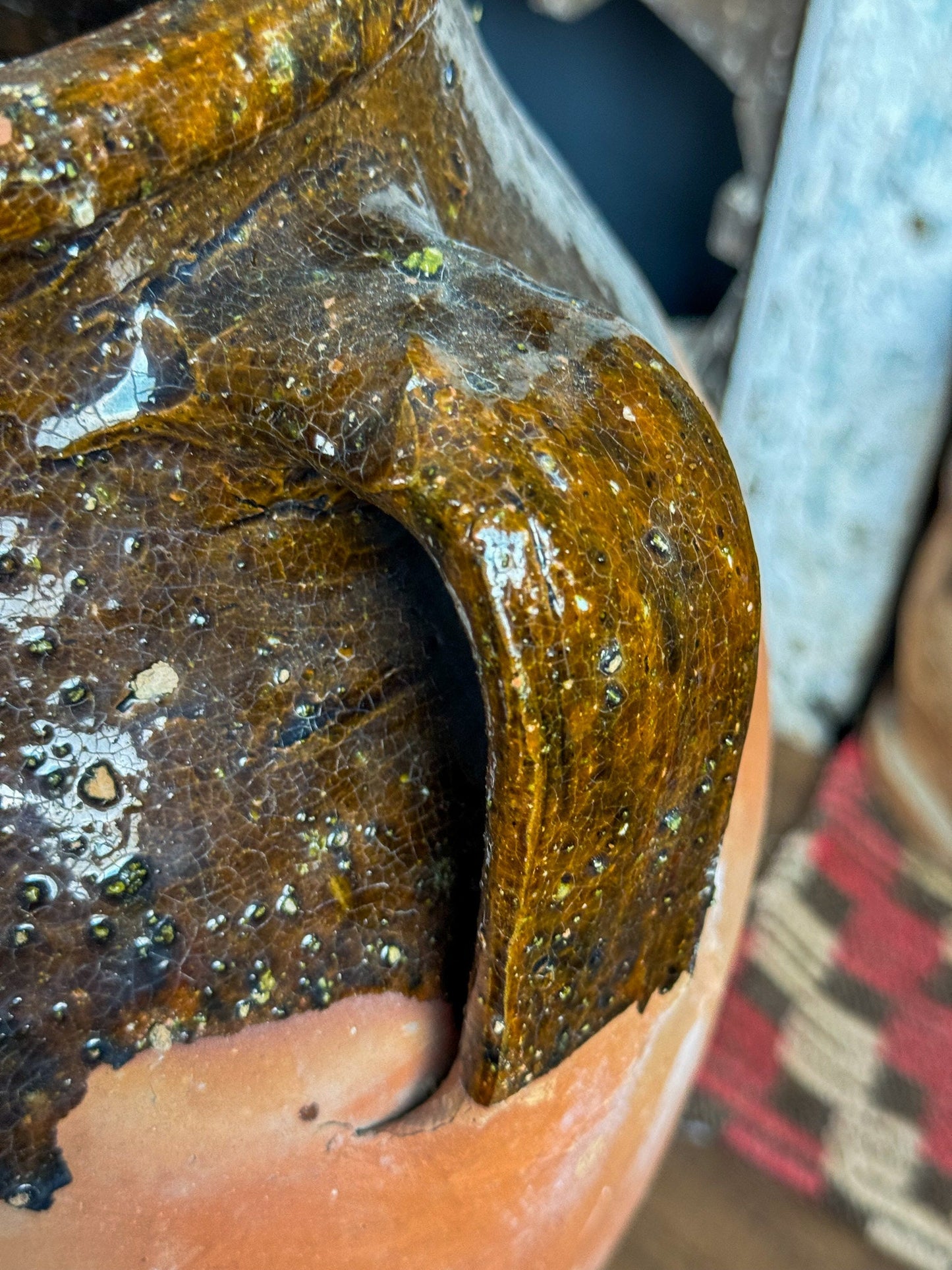 Vintage Terracotta Double Handled Vase, Turkish Pottery Making, Decorative Clay Flower Pot, Green Transitional Antique Vase, Handmade Vase