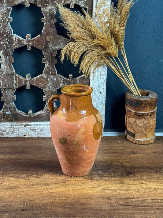 Vintage Terracotta Vase, Rustic Turkish Pottery, Primitive Vase, Old Vessel, Brown Flower Pot, Wabi Sabi Pottery, Brown Glazed Vase