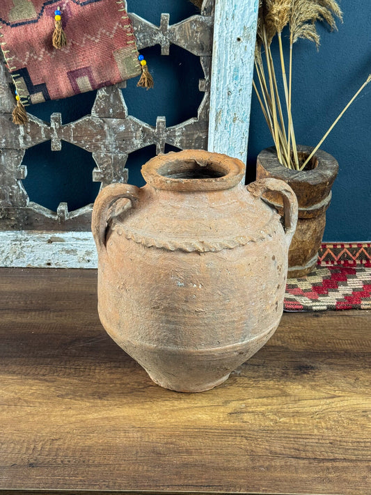 Vintage Beige Self-Patterned Vase, Terracotta Flower Pot, Wabi Sabi Vase, Primitive Jug, Rustic Pottery, Vintage Vase, Home Decor Gift