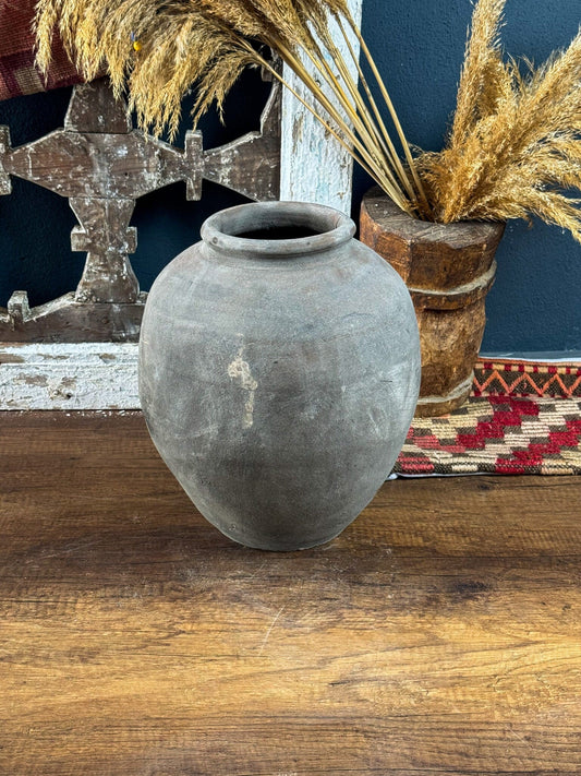 Vintage Gray Tumbled Vase, Terracotta Flower Pot, Wabi Sabi Vase, Flower Pot, Rustic Pottery, Vintage Vase, Earthenware Vase