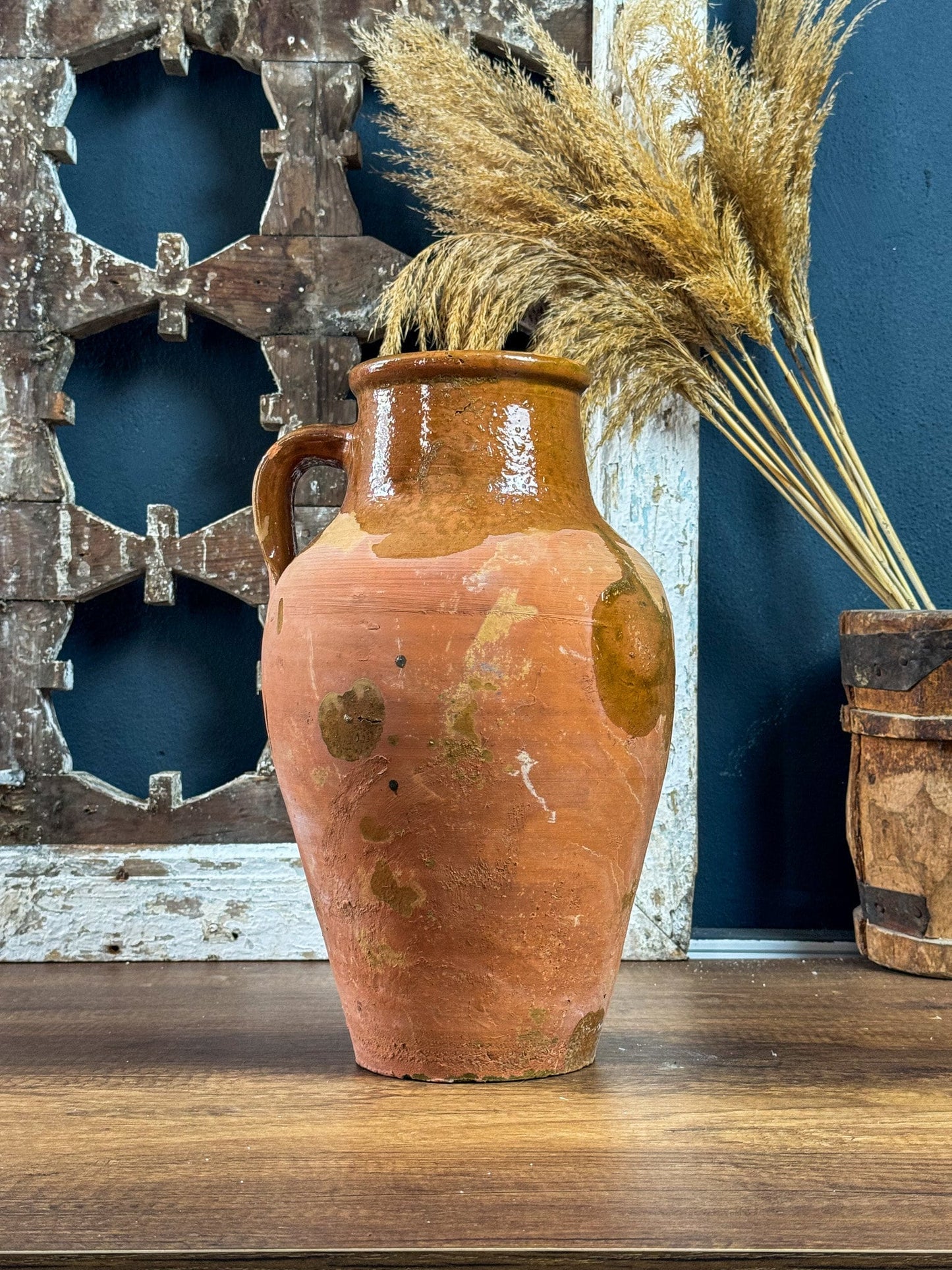 Vintage Terracotta Vase, Rustic Turkish Pottery, Primitive Vase, Old Vessel, Brown Flower Pot, Wabi Sabi Pottery, Brown Glazed Vase