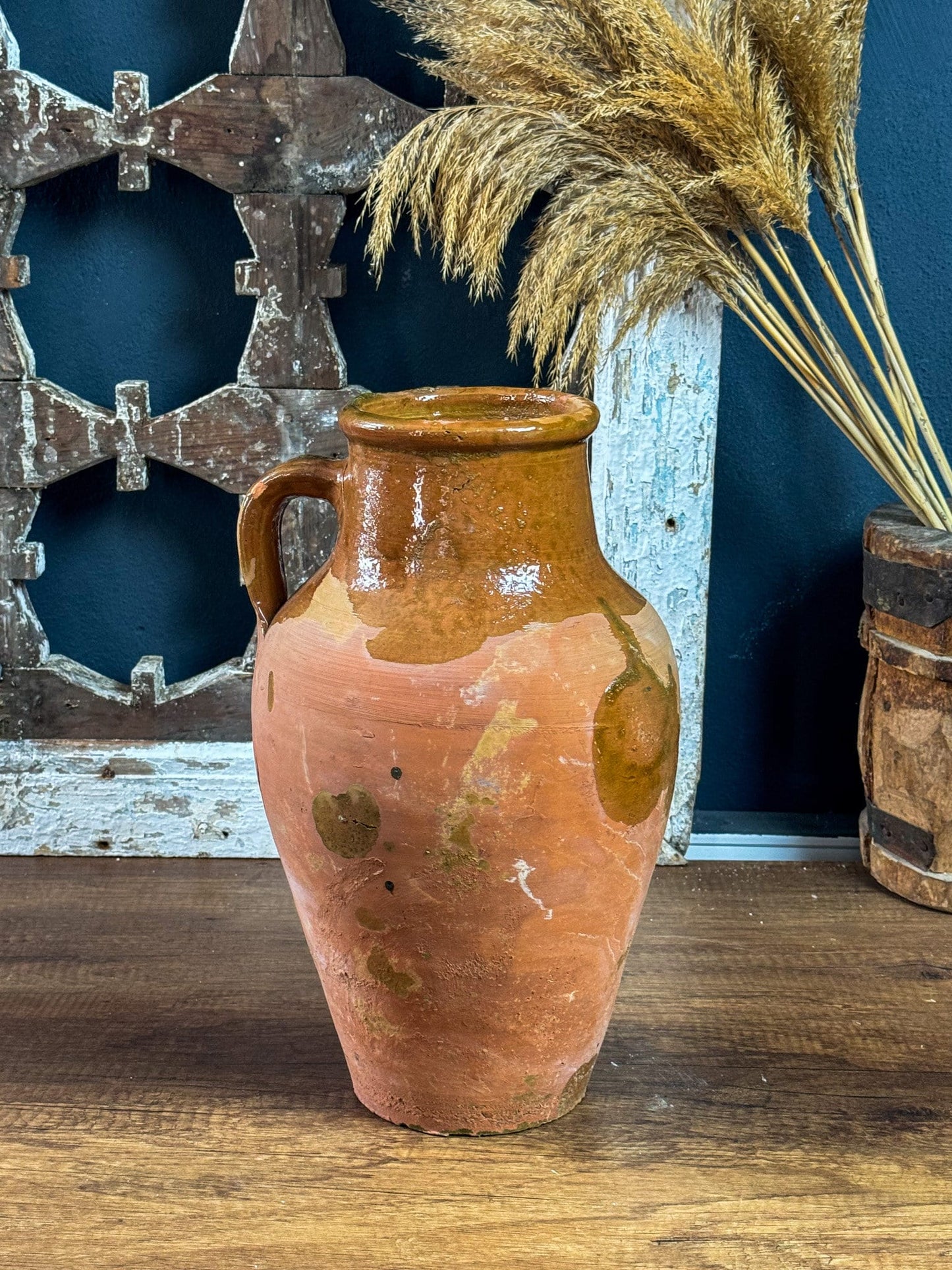 Vintage Terracotta Vase, Rustic Turkish Pottery, Primitive Vase, Old Vessel, Brown Flower Pot, Wabi Sabi Pottery, Brown Glazed Vase