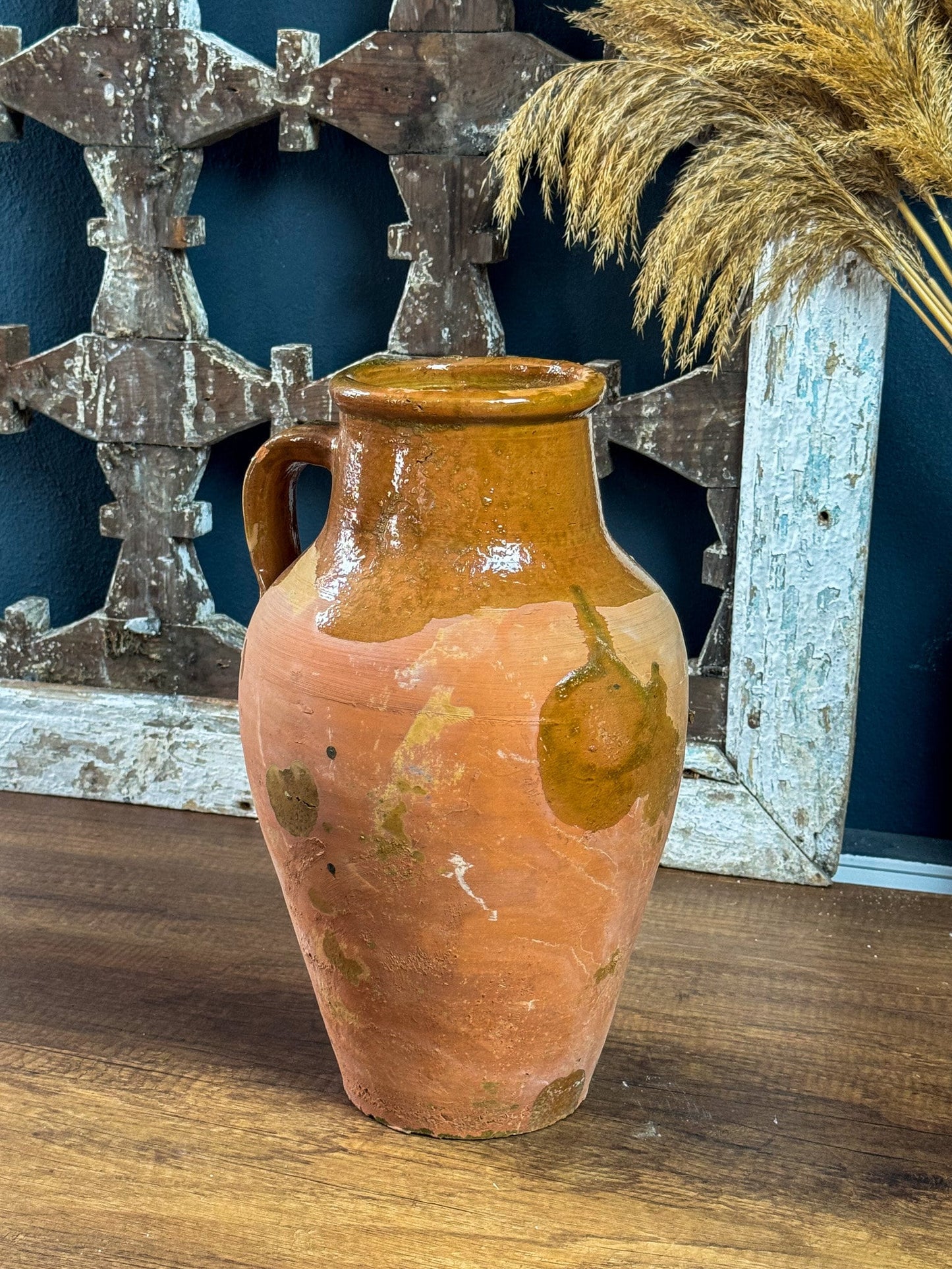 Vintage Terracotta Vase, Rustic Turkish Pottery, Primitive Vase, Old Vessel, Brown Flower Pot, Wabi Sabi Pottery, Brown Glazed Vase