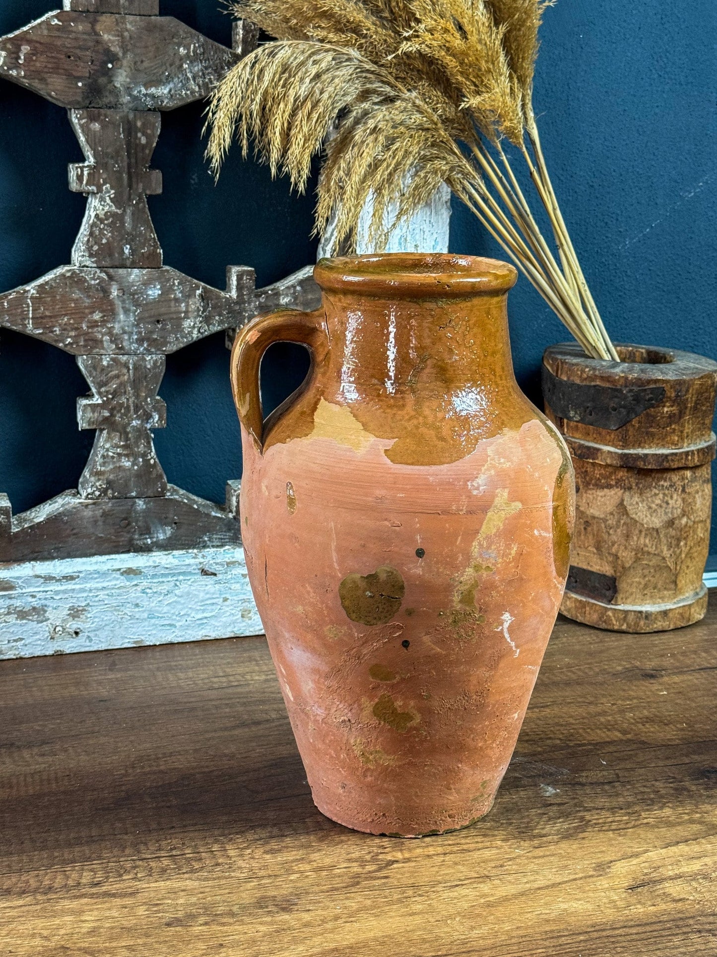 Vintage Terracotta Vase, Rustic Turkish Pottery, Primitive Vase, Old Vessel, Brown Flower Pot, Wabi Sabi Pottery, Brown Glazed Vase