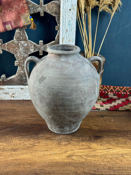 Vintage Gray Vase, Terracotta Flower Pot, Wabi Sabi Vase, Primitive Jug, Rustic Pottery, Vintage Vase, Home Decor Gift