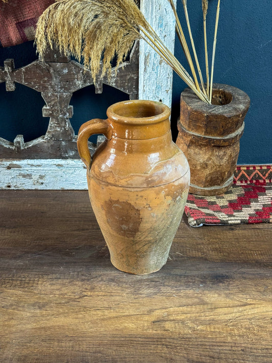 Vintage Terracotta Vase, Rustic Turkish Pottery, Primitive Jug, Decorative Old Vessel, Wabi Sabi Pottery, Brown Glazed Vase, Pottery