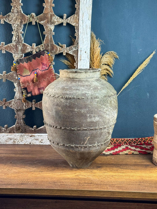 Vintage Gray Self-Patterned Vase, Terracotta Flower Pot, Wabi Sabi Vase, Primitive Jug, Rustic Pottery, Vintage Vase, Home Decor Gift